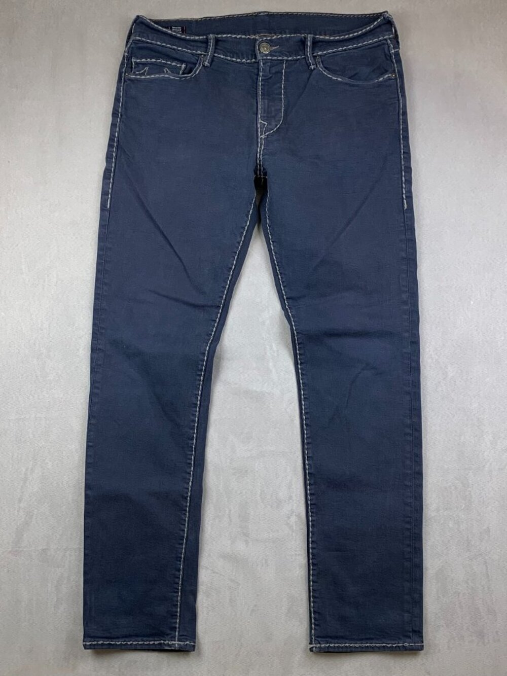 True Religion Men Pants 36 Blue Jeans Geno Relaxed Slim Cable Stitch Thick 36x33